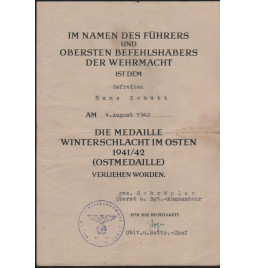 Ostmedaille - Urkunde