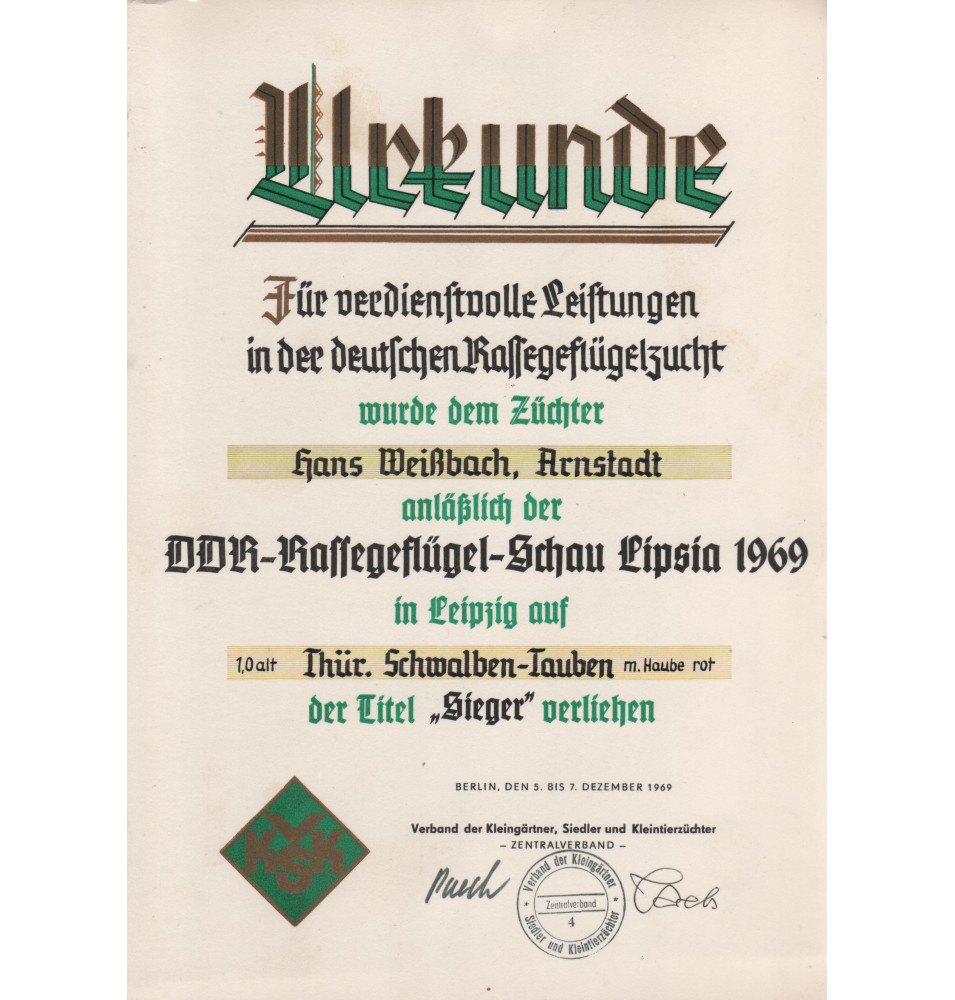 Urkunde - DDR Urkunde - DDR