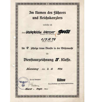 **Certificat  - 4 années de service dans la Wehrmacht** 0