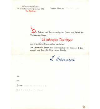 *Certificat 25 ans de service - Reichsbahn*