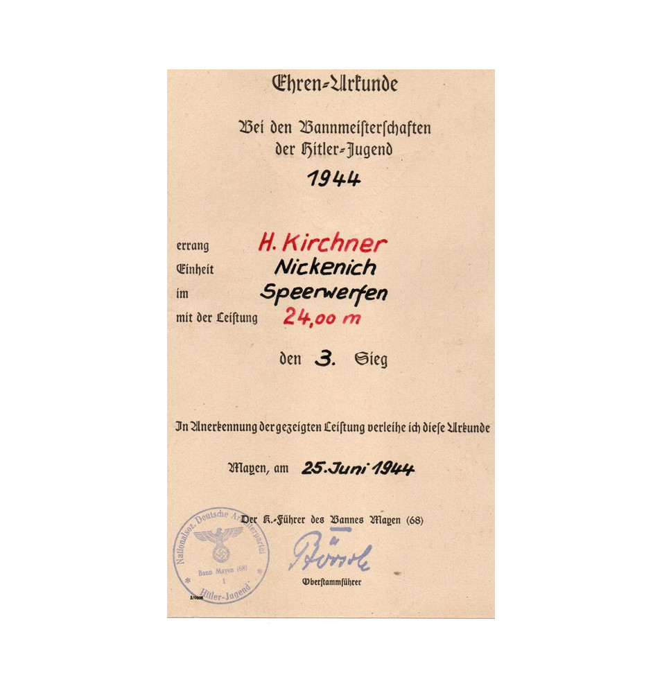 *Certificat d'honneur - BDM*