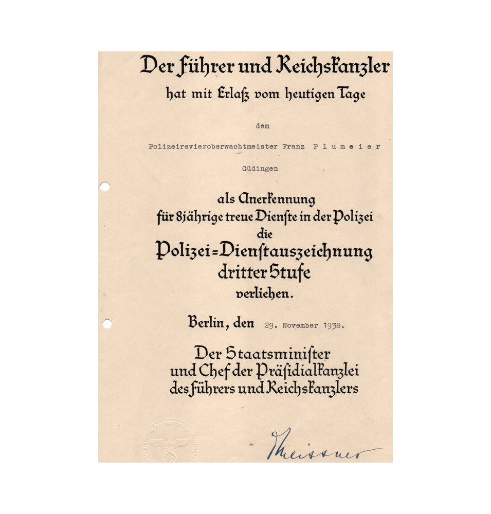 Certificat de service Polizei*