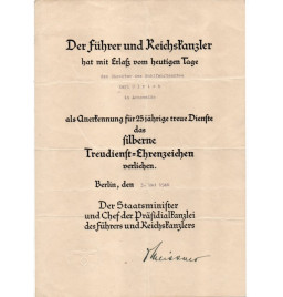 *Urkunde - Treudienst - Ehrenzeichen*