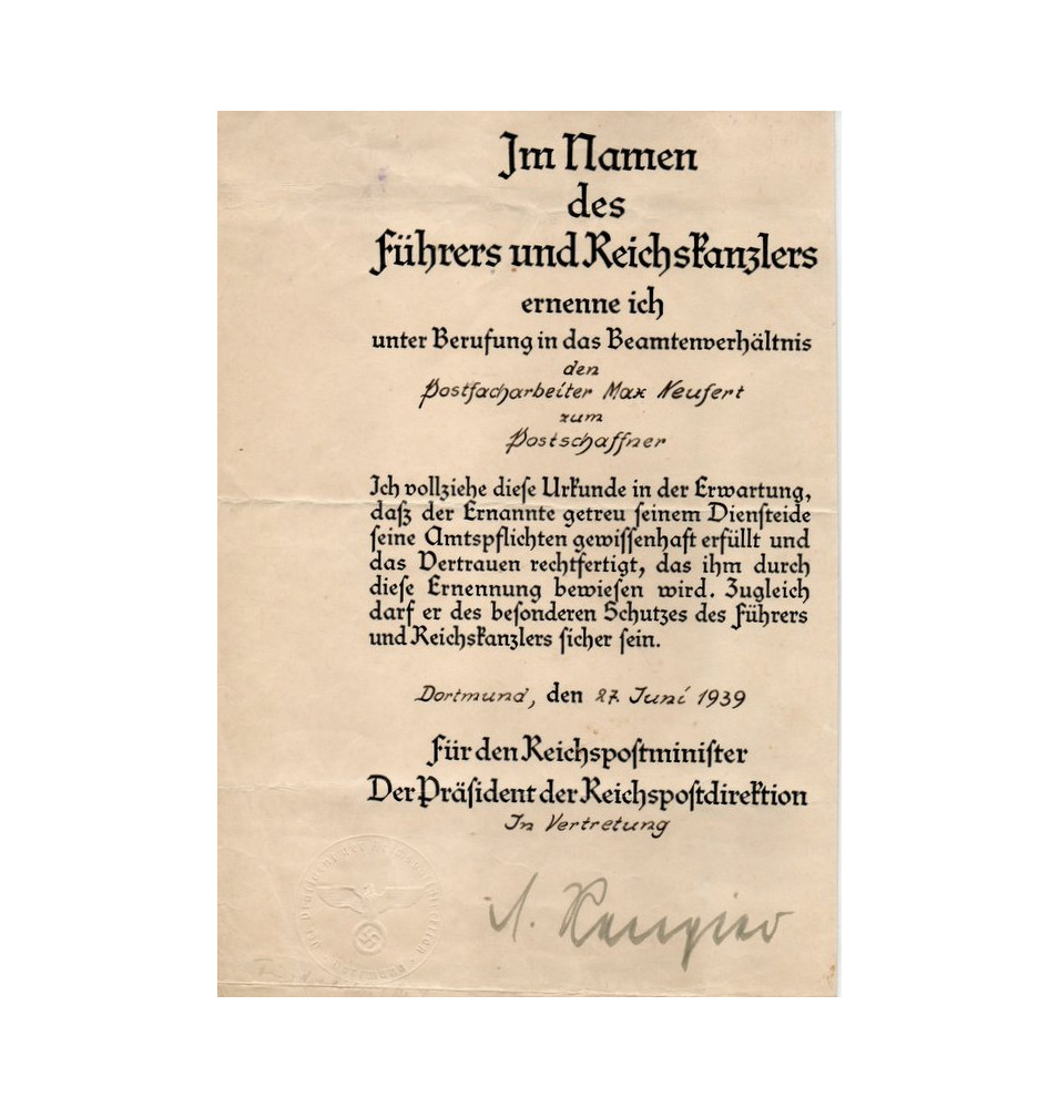 *Urkunde -Reichspost*