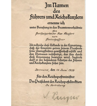 *Urkunde -Reichspost*