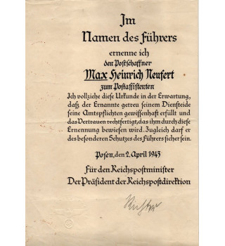 *Urkunde -Reichspost*