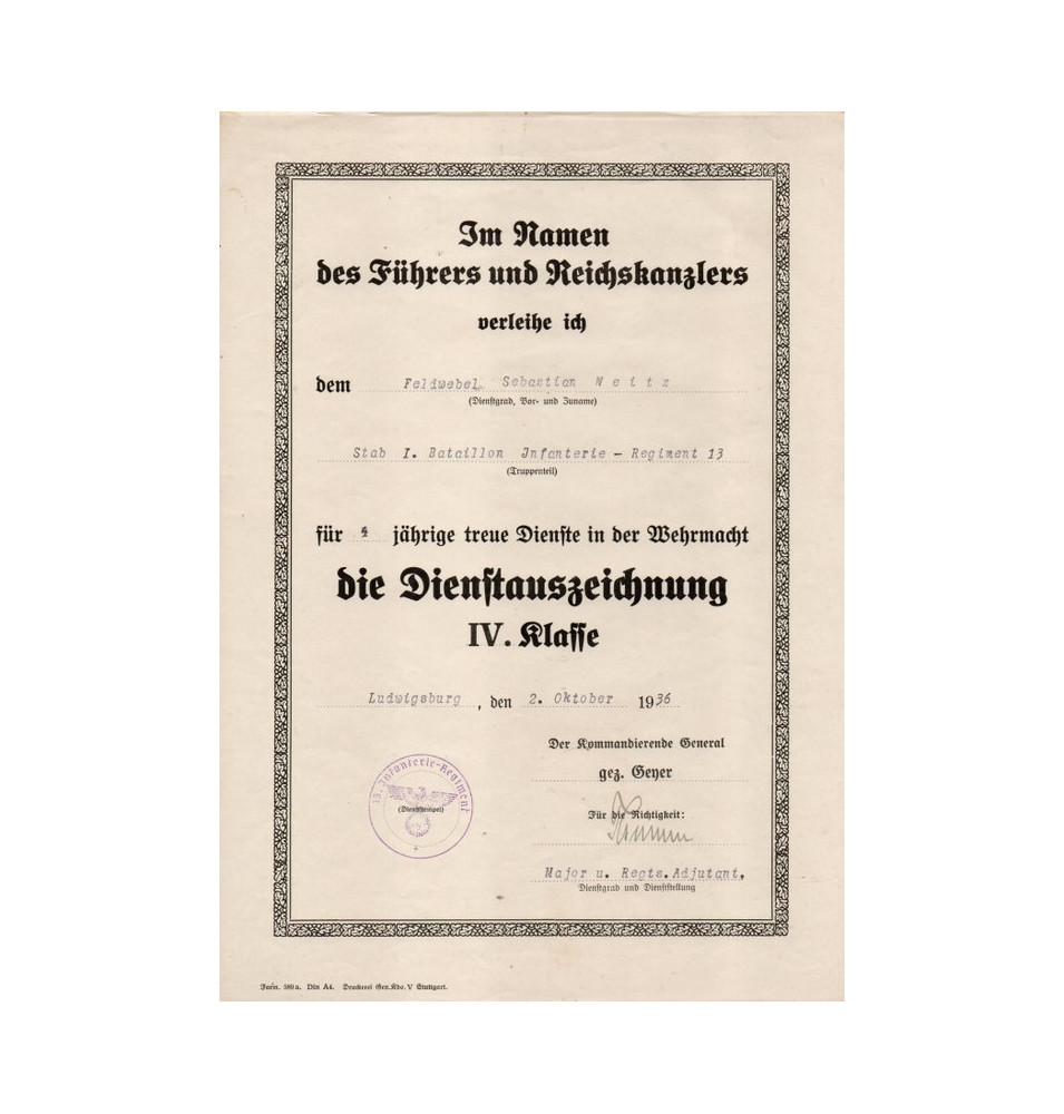 *Certificats 4 et 12 ans de service - Wehrmacht