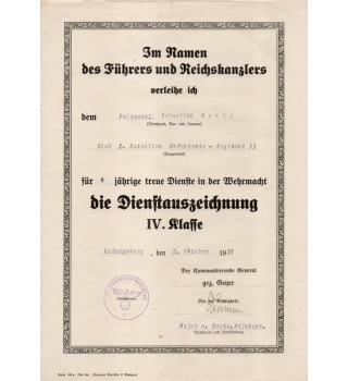 *Certificats 4 et 12 ans de service - Wehrmacht
