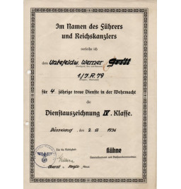 *Certificat 4 ans de service - Wehrmacht*