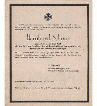 **Todesanzeige - Leutnant Gren. - Regt*