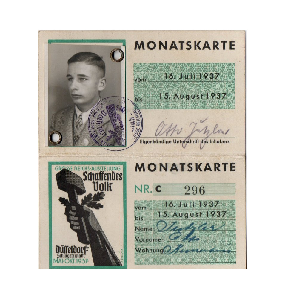 *Monatskarte - Düsseldorf 1937*