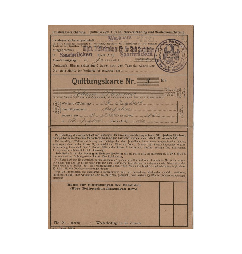 *Carte d'assurance invalidité*