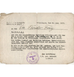 *Zwangseinberufung - August 1939*