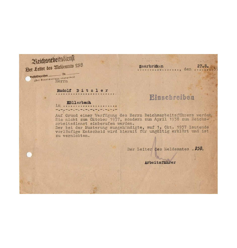 **Vorladung zum Arbeitsdienst**
