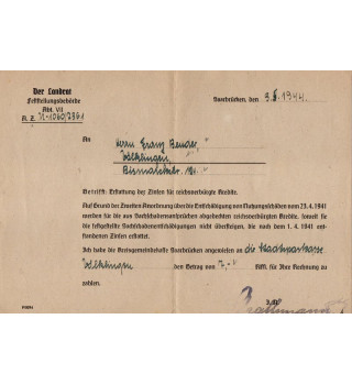 *Erstatung der Zinden für Reichsverbürgte Kredite*