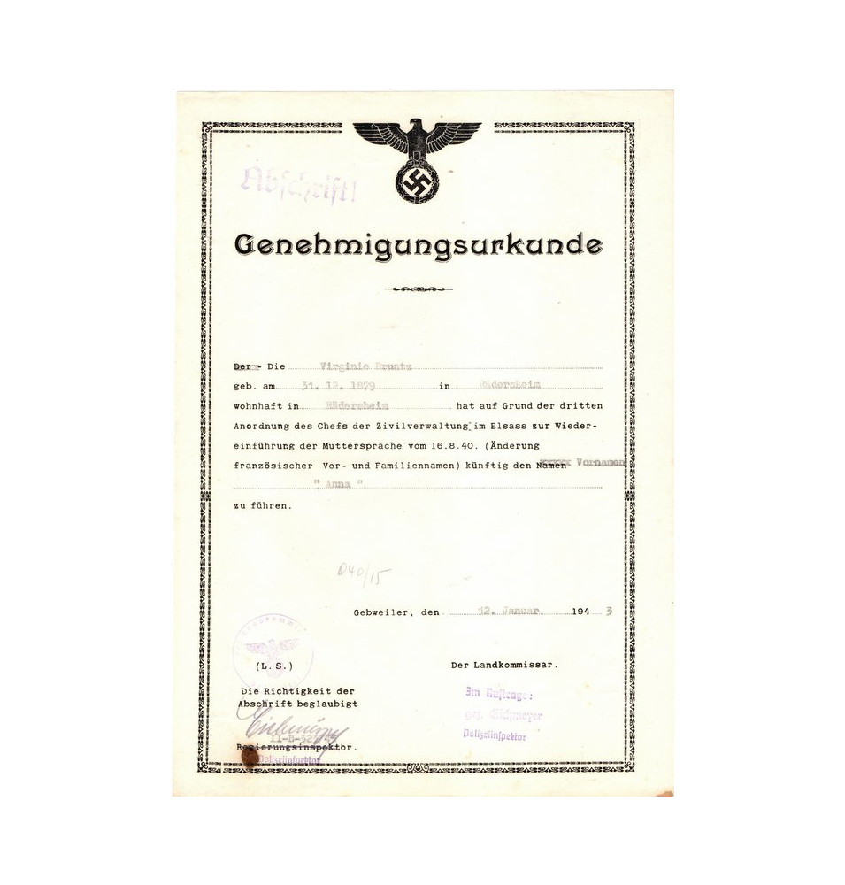 *Genehmigungsurkunde**
