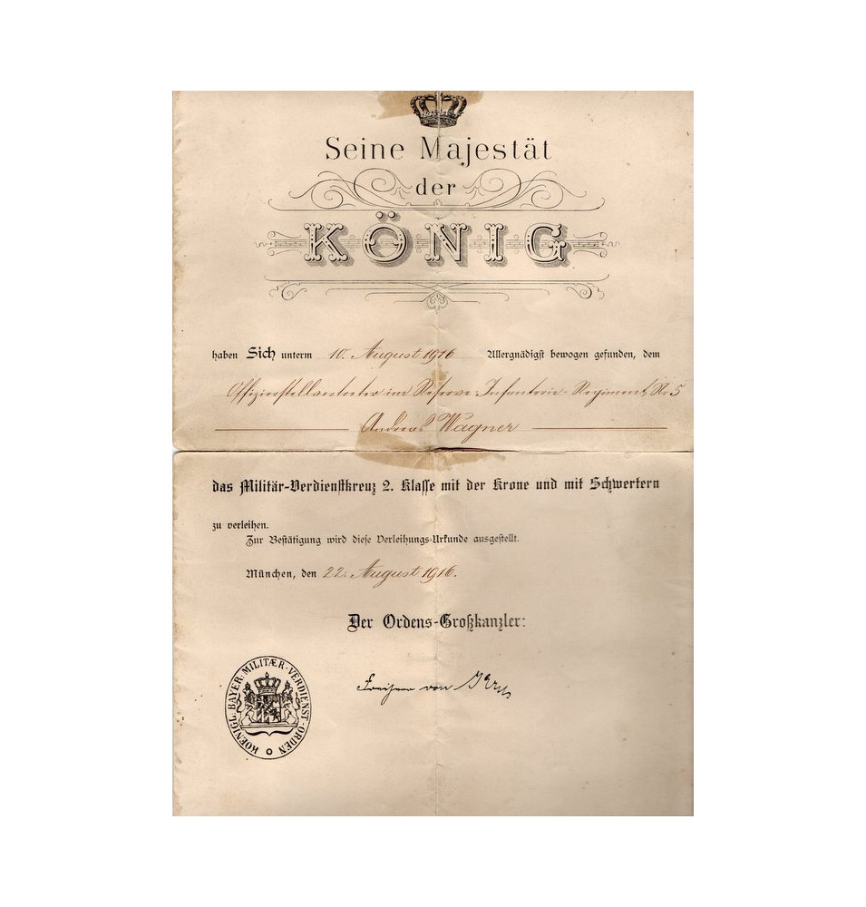 *Certificat  - Croix du mérite de guerre*