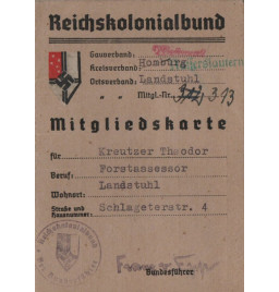 *Carte de membre - Ligue coloniale du Reich*