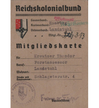 *Carte de membre - Ligue coloniale du Reich*