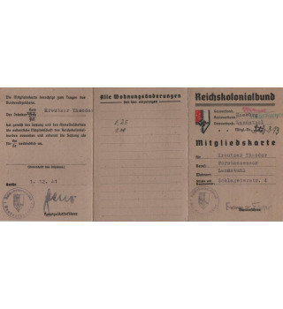 *Carte de membre - Ligue coloniale du Reich*
