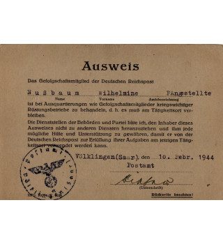 *Ausweis -  Reichspost*