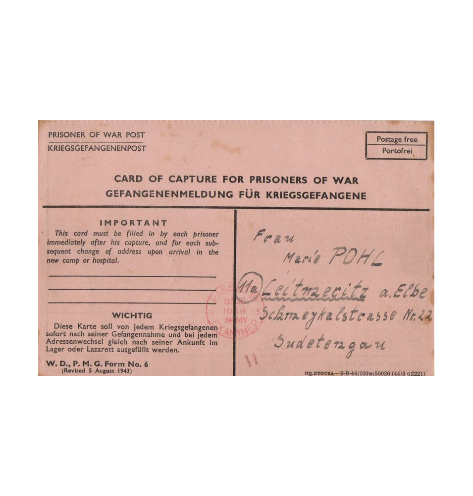 *Carte enregistrement - Prisonnier*