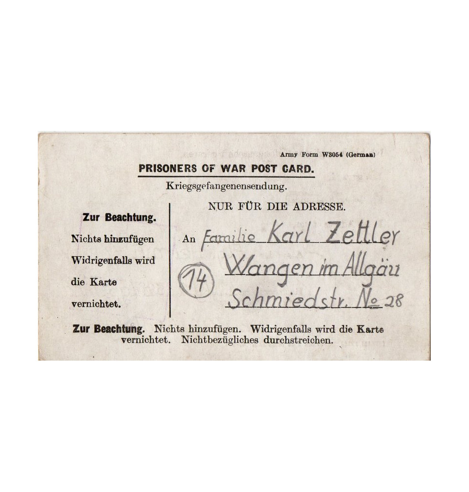 *Carte de correspondance - Prisonnier allemand*