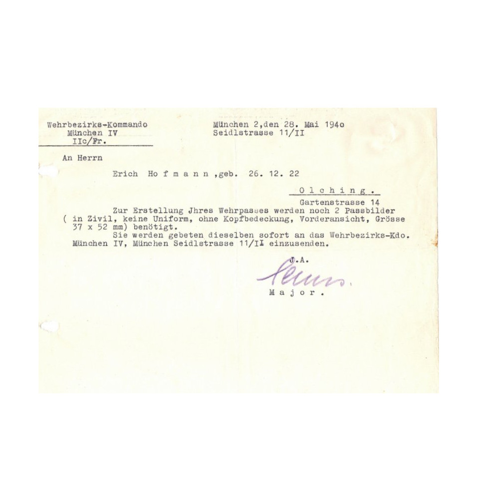 *Etablissement carte d'identité militaire( Wehrpaß)*