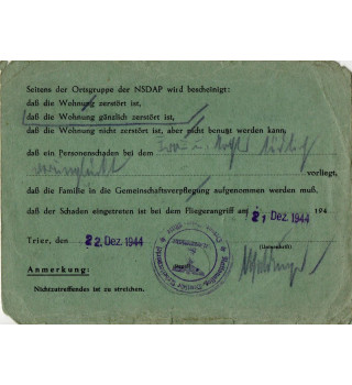 *Ausweis für Fliegerschädigte.*