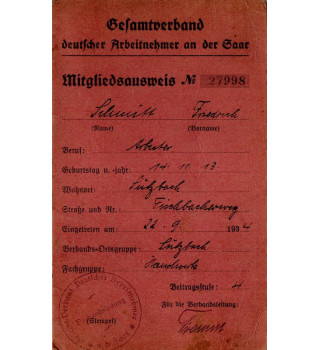 * Mitgliedsausweis des Deutschen Arbeitervereins*
