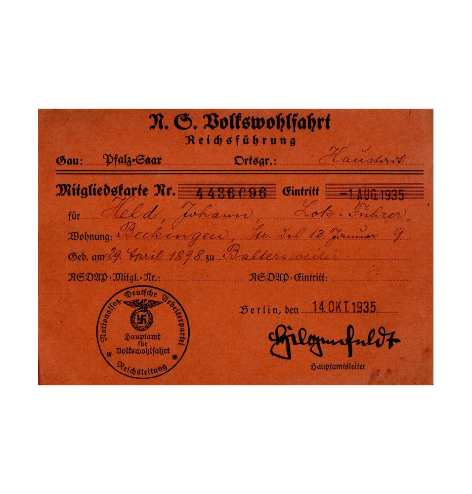*Carte de membre NSV*