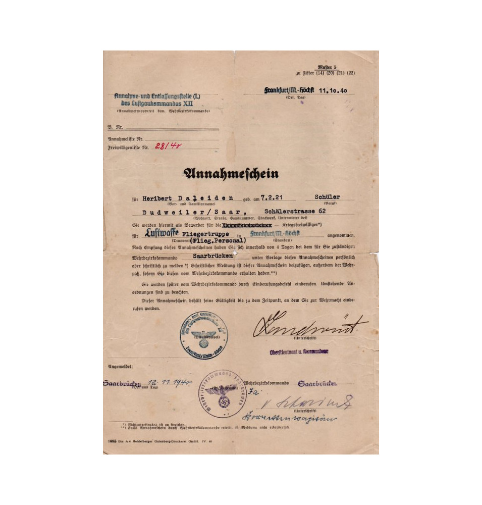 *Annahmeschein - Luftwaffe*