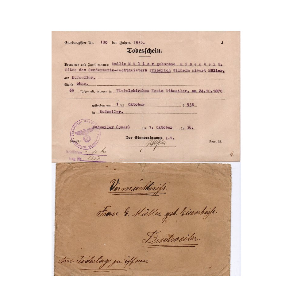 ** Saarländische Sterbeurkunde**