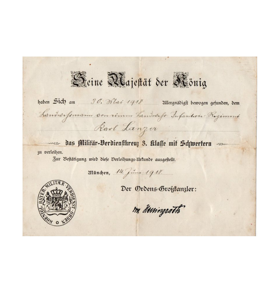 *Urkunde - Militär - Verdienstkreuz*