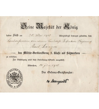 *Urkunde - Militär - Verdienstkreuz*