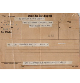 *Grußtelegramm der saarländischen Mädchen*