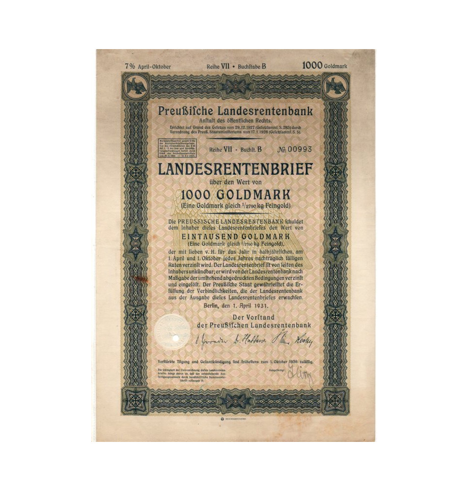 *Certificat prussien de pension d'Etat*