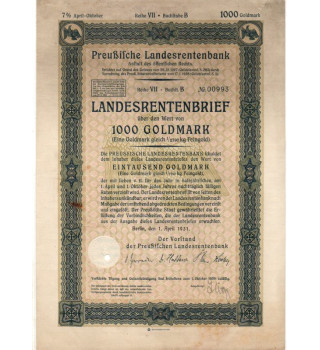 *Landesrentenbrief - 1000 Gold -Mark*