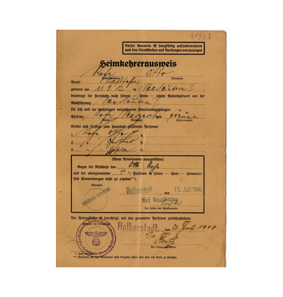 *Carte d'identité de rapatrié*