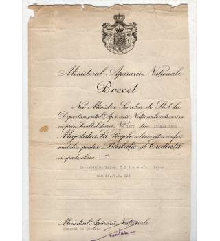 *Brevet - Médaille roumaine*