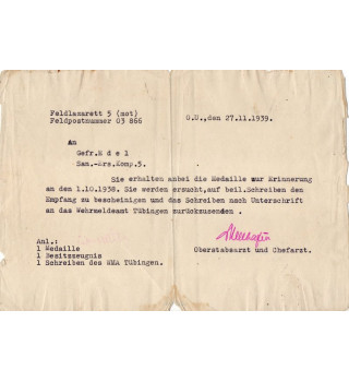 *Certificat de bonne conduite & médaille 1/10/38*