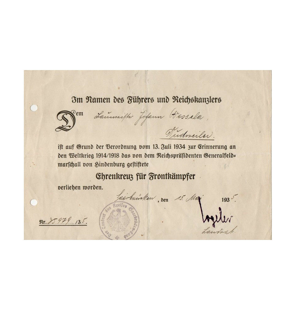 *Ehrenkreuz für Frontkämpfer*