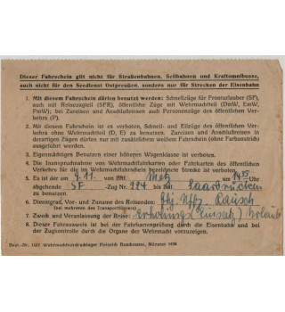 *Billet permissionnaire Wehrmacht*