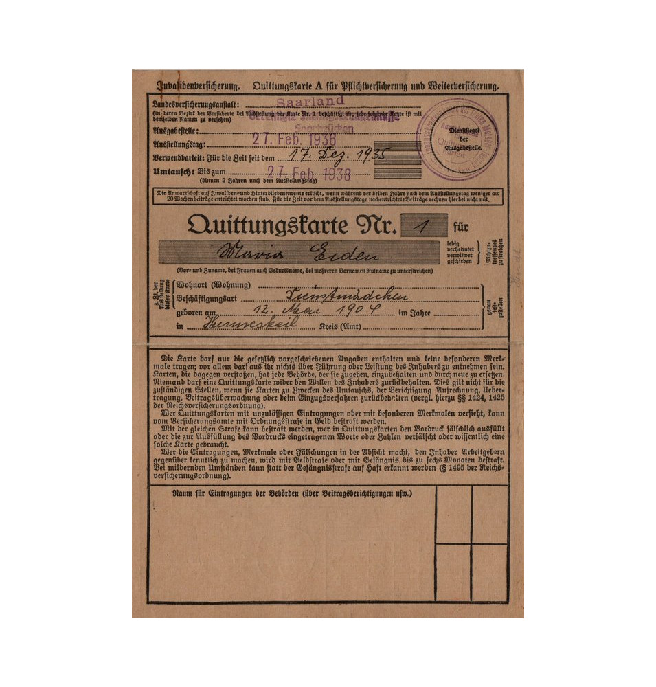 *Carte d'invalide - Sarre*