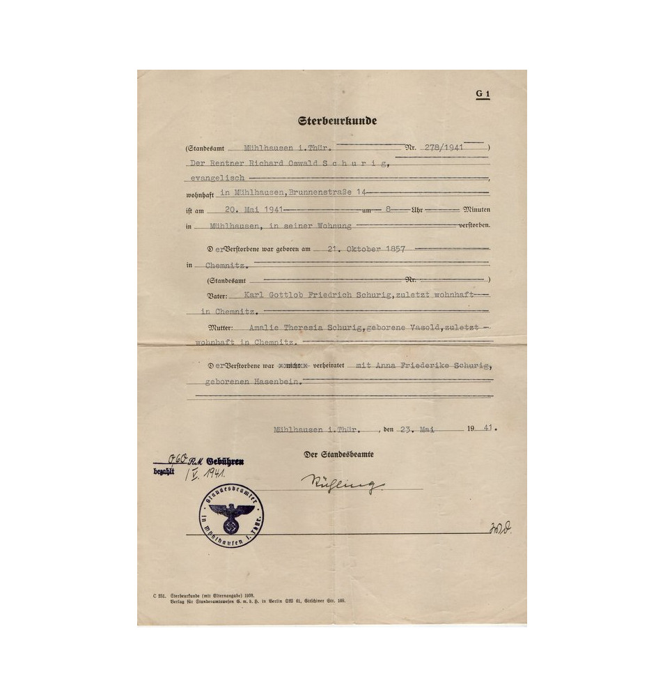 *Sterbeurkunde – Thüringen *