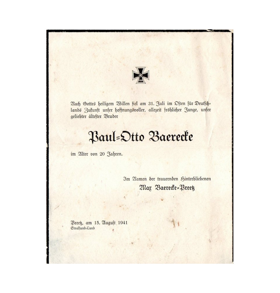 *Nachruf auf einen deutschen Soldaten*