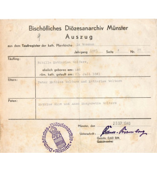 *Taufbescheinigung des Bistums Münster*