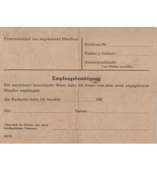 *Bezugsschein Für Spinnstoffwaren*