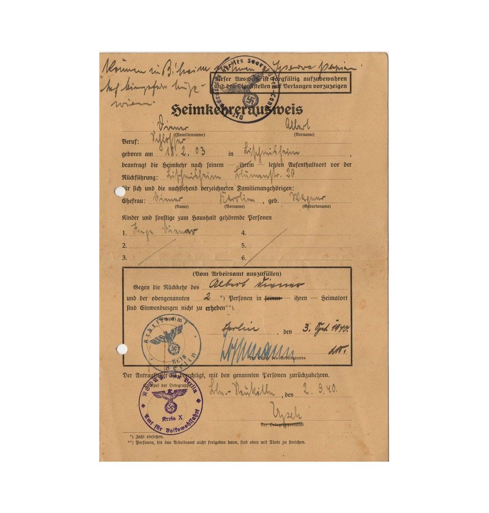 *Carte de rapatriement *