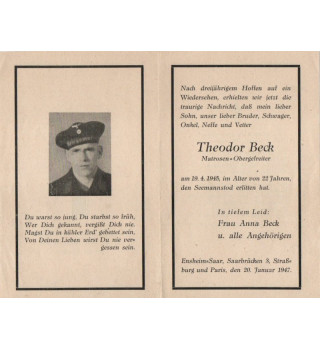 *Todesanzeige - Matrosen -Obergefreiter*